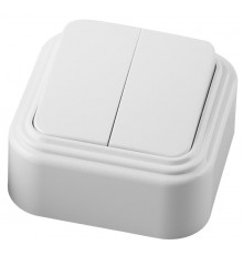 PSW06-22-20 Выключатель двухклавишный открытой установки , 250В, 6А, IP20, белый (VA 56-232-Б)  32744  STEKKER