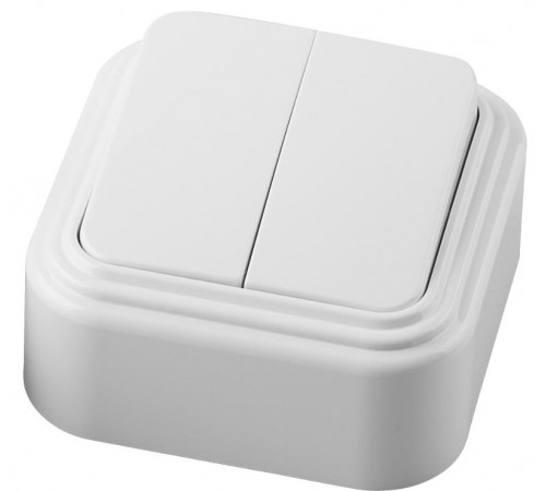 PSW06-22-20 Выключатель двухклавишный открытой установки , 250В, 6А, IP20, белый (VA 56-232-Б)  32744  STEKKER