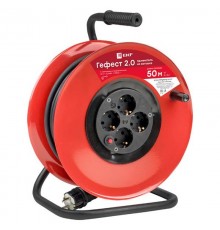 Удлинитель на катушке "Гефест 2.0" 4 гнезда 50м с заземлением и предохранителем КГ 3*2,5 16А/3,5кВт IP44 PROxima  UKG02-16-R325-4-50-IP44  EKF
