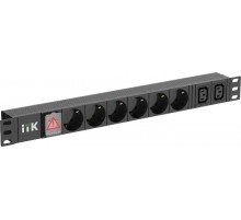 ITK PDU 6 розеток нем. ст. + 2 С13 LED 1U вх. С14 алюмин.  PH12-6D2C133  ITK