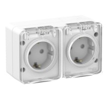 AtlasDesign Profi54 Белый O/У двойная Розетка с заземлением со шторками 16А   ATN540126  SE