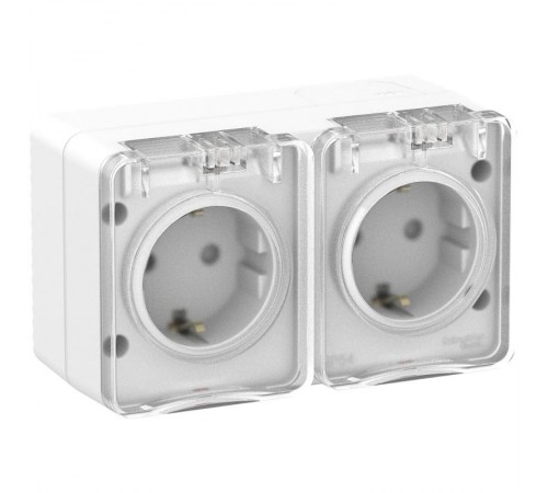 AtlasDesign Profi54 Белый O/У двойная Розетка с заземлением со шторками 16А   ATN540126  SE