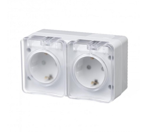 AtlasDesign Profi54 Белый O/У двойная Розетка с заземлением со шторками 16А   ATN540126  SE