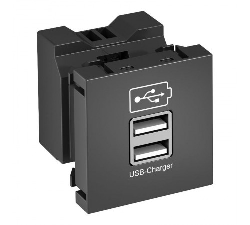 Розетка USB тип А двойная (2х0,6А или 1х1,2А) 1 модуль Modul45, 45х45 мм, черная  6105302  OBO Bettermann
