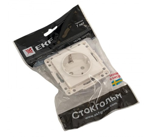 Стокгольм Механизм Розетки 1-местной с/з 16А в/к белый с защ. штор. EKF PROxima  EYR16-028-20  EKF