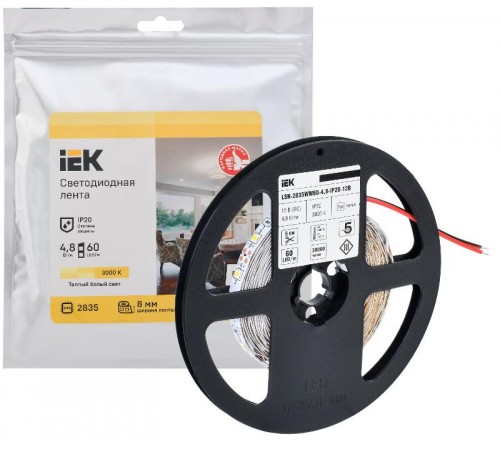 Лента светодиодная 5м LSR-2835WW60-4,8-IP20-12В  LSR1-1-060-20-3-05  IEK