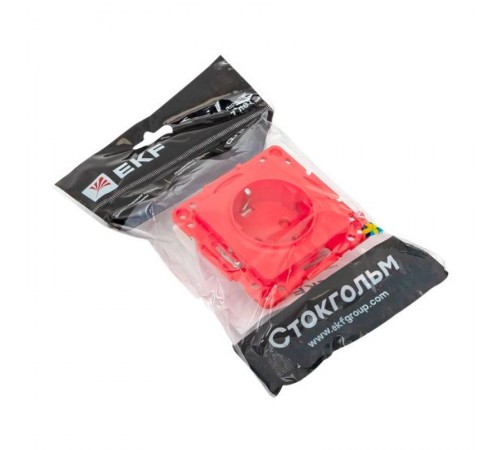 Стокгольм Механизм Розетки 1-местной с/з 16А винтовые клеммы красный с защ. штор.  EYR16-028-30  EKF