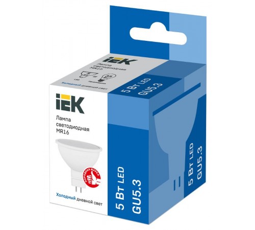Лампа светодиодная LED 5Вт GU5.3 230В 6500К ECO MR16 софит  LLE-MR16-5-230-65-GU5  IEK