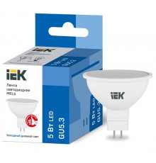 Лампа светодиодная LED 5Вт GU5.3 230В 6500К ECO MR16 софит  LLE-MR16-5-230-65-GU5  IEK