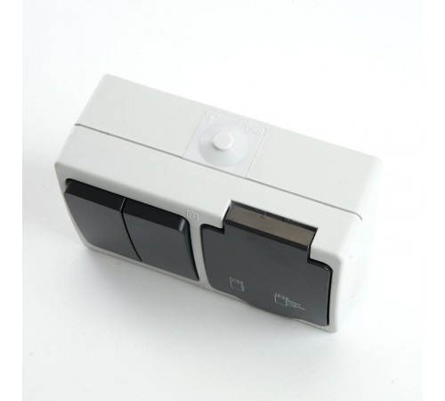 PST16-11-54/10-121-54 Блок розетка 1-мест с/з, 250В, 16А+выкл 2-клав 1-полюс дл 2-х цепей, 250В, 10А  32761  STEKKER