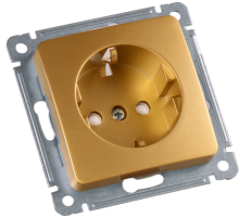 Розетка скрытой установки, одноместная, с заземляющим контактом, со шторкой, механизм, цвет золото  РС16-412-07  HEGEL