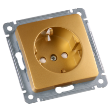 Розетка скрытой установки, одноместная, с заземляющим контактом, со шторкой, механизм, цвет золото  РС16-412-07  HEGEL