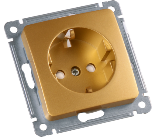 Розетка скрытой установки, одноместная, с заземляющим контактом, со шторкой, механизм, цвет золото  РС16-412-07  HEGEL