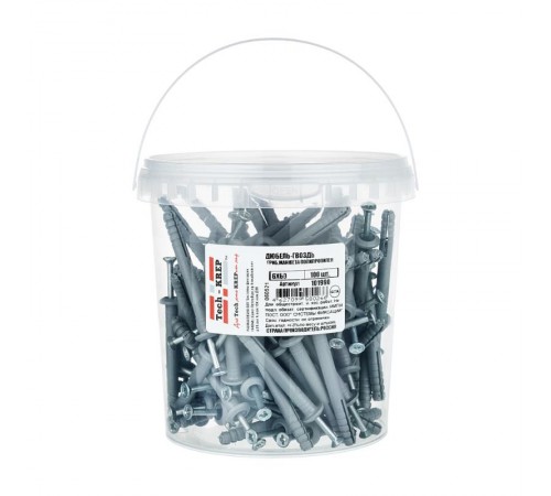 Дюбель-гвоздь 6х60 гриб. манжета (полипропилен) (100 шт) - ведро ( 0,53 кг)  101990  Tech-KREP