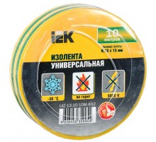 Изолента 0,13х15 мм желто-зеленая 10 метров  UIZ-13-10-10M-K52  IEK