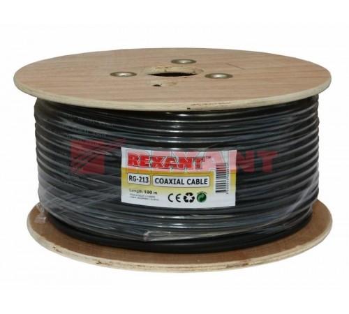 Кабель RG-213 (50 Ом), Cu/Cu 96 % (бухта 100 м) черный  01-2041  REXANT