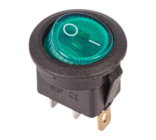 Выключатель клавишный круглый 250V 6А (3с) ON-OFF зеленый с подсветкой  36-2573  REXANT