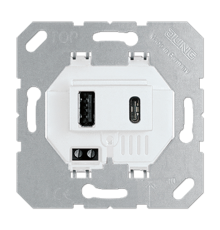 USB-зарядное устройство, USB тип А + USB тип С, выходной ток 3000 mA; белый; универсальные встраиваемые механизмы  USB15CAWW  Jung