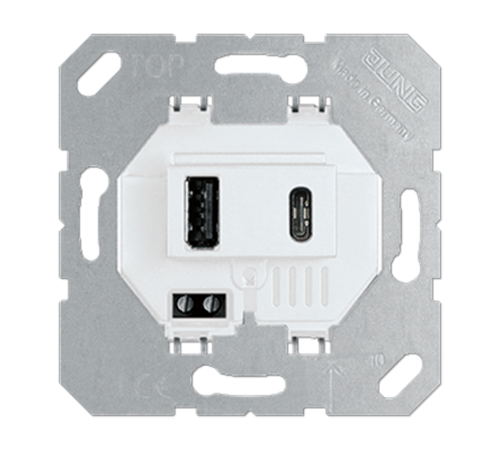 USB-зарядное устройство, USB тип А + USB тип С, выходной ток 3000 mA; белый; универсальные встраиваемые механизмы  USB15CAWW  Jung