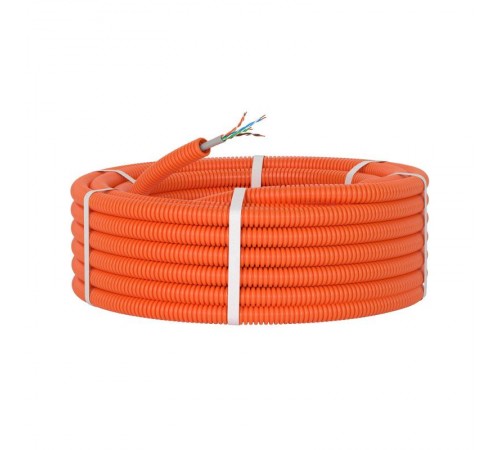 Электротруба ПНД гибкая гофрированная д. 16 мм, цвет оранжевый, с кабелем витая пара 5EU/UTP нг(А)-HF, 50 м  7EU91650  DKC