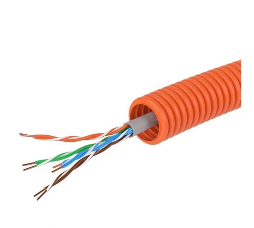 Электротруба ПНД гибкая гофрированная д. 16 мм, цвет оранжевый, с кабелем витая пара 5EU/UTP нг(А)-HF, 50 м  7EU91650  DKC