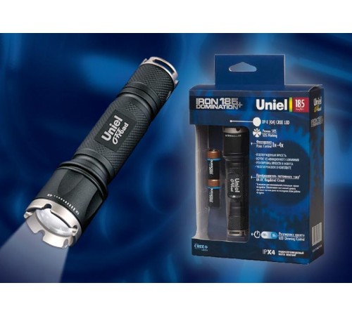 Фонарь рабочий Premium "Iron domination 120" P-ML073-BB Black алюм. , XP-С {Q2} CREE LED, ной короб, 2 х AA в/к, черн  05724  Uniel