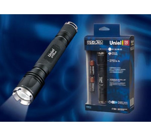 Фонарь рабочий Premium "Iron domination 120" P-ML073-BB Black алюм. , XP-С {Q2} CREE LED, ной короб, 2 х AA в/к, черн  05724  Uniel