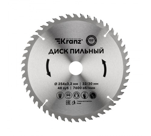 Диск пильный 254 мм х 48 зуб х 32/30 мм  KR-92-0130  Kranz