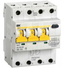 Выключатель автоматический дифференциального тока АВДТ 34 3п+N 10А C 30мА тип A  MAD22-6-010-C-30  IEK