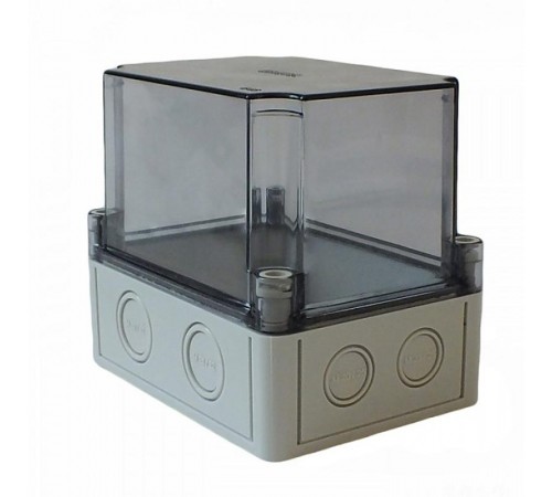 Коробка 150х110х138 АБС-пластик,светло-серый цвет корпуса,высокая крышка,прозрачная,DIN-рейка РП1  КР2801-623  HEGEL