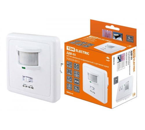 Датчик движения ДДВ-03 500Вт, 5-480с, 2-12м, 5+Лк, 140гр, 30-90Дб, IP20,  SQ0324-0013  TDM