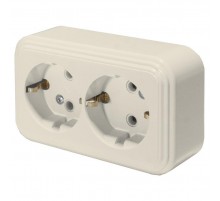 Розетка 2-местная с заземляющим контактом, 250В, 16А, IP20, PST16-31-20 (RA 16-238-БЖ), слоновая кость  49056  STEKKER