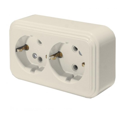 Розетка 2-местная с заземляющим контактом, 250В, 16А, IP20, PST16-31-20 (RA 16-238-БЖ), слоновая кость  49056  STEKKER
