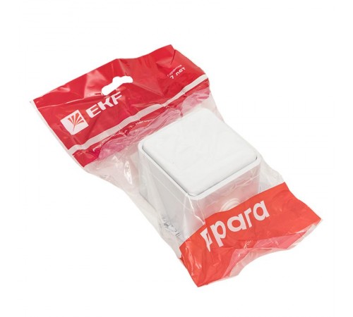 Прага Розетка 1-местная 16А с заземлением с крышкой IP44 белая с защ. штор. EKF  EKR16-029-10-440  EKF