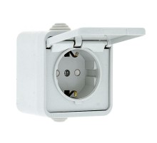 Прага Розетка 1-местная 16А с заземлением с крышкой IP44 белая с защ. штор. EKF  EKR16-029-10-440  EKF