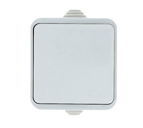 Прага Розетка 1-местная 16А с заземлением с крышкой IP44 белая с защ. штор. EKF  EKR16-029-10-440  EKF