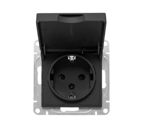 Механизм розетки, 16А, IP44, с заземлением, со шторками, c крышкой, чёрный Эпика EKF  UP1-SOB-111-44  EKF