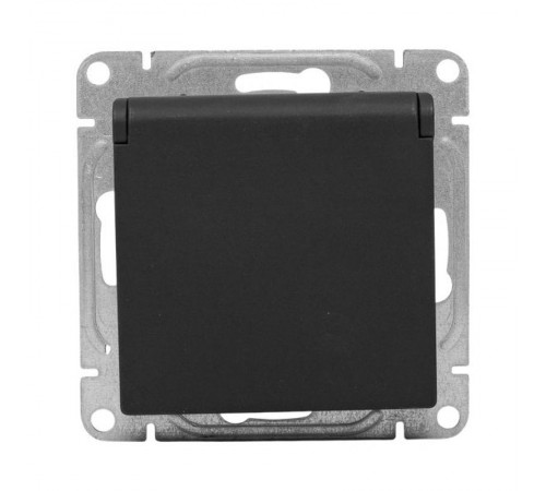 Механизм розетки, 16А, IP44, с заземлением, со шторками, c крышкой, чёрный Эпика EKF  UP1-SOB-111-44  EKF