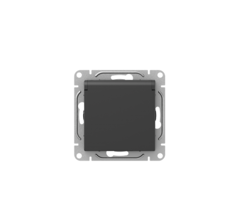 Механизм розетки, 16А, IP44, с заземлением, со шторками, c крышкой, чёрный Эпика EKF  UP1-SOB-111-44  EKF