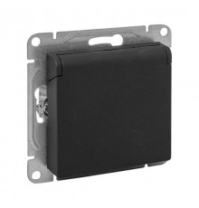 Механизм розетки, 16А, IP44, с заземлением, со шторками, c крышкой, чёрный Эпика EKF  UP1-SOB-111-44  EKF