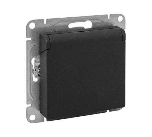 Механизм розетки, 16А, IP44, с заземлением, со шторками, c крышкой, чёрный Эпика EKF  UP1-SOB-111-44  EKF