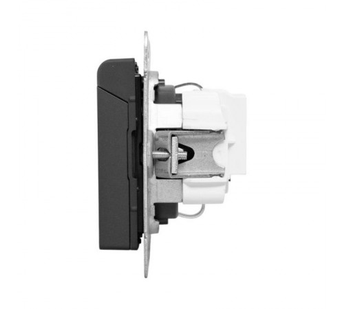 Механизм розетки, 16А, IP44, с заземлением, со шторками, c крышкой, чёрный Эпика EKF  UP1-SOB-111-44  EKF