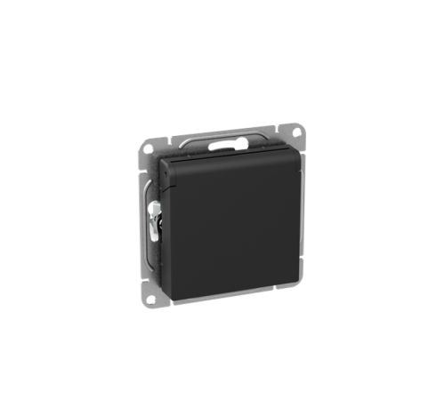 Механизм розетки, 16А, IP44, с заземлением, со шторками, c крышкой, чёрный Эпика EKF  UP1-SOB-111-44  EKF