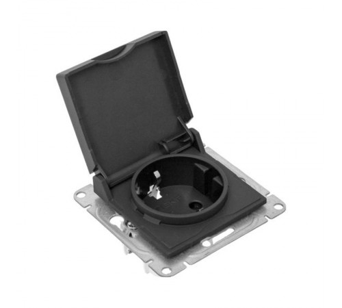 Механизм розетки, 16А, IP44, с заземлением, со шторками, c крышкой, чёрный Эпика EKF  UP1-SOB-111-44  EKF