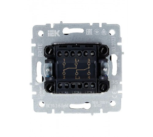 BRITE Выключатель 2-клавишный проходной 10А ВС10-2-6-БрМ маренго  BR-V22-0-10-K35  IEK