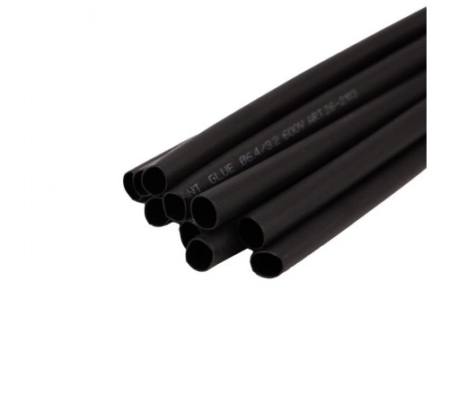 Термоусаживаемая трубка двухстенная клеевая 6,4/3,2 мм черная (уп.10 шт. по 1 м.)  26-2103  REXANT