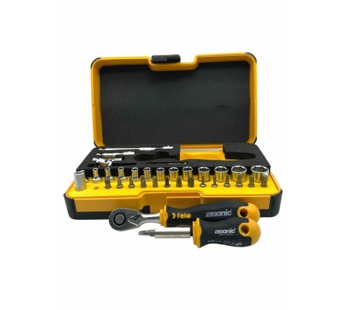 Набор бит SL/ND/PH/Tx/SQ/BH/MS с трещоткой и рукояткой ERGONIC в кейсе, 36 шт  05783656  Felo