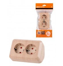 Розетка угловая двойная 2П+3 открытой установки с з/ш IP20 250В 16А сосна "Ладога"  SQ1801-0443  TDM