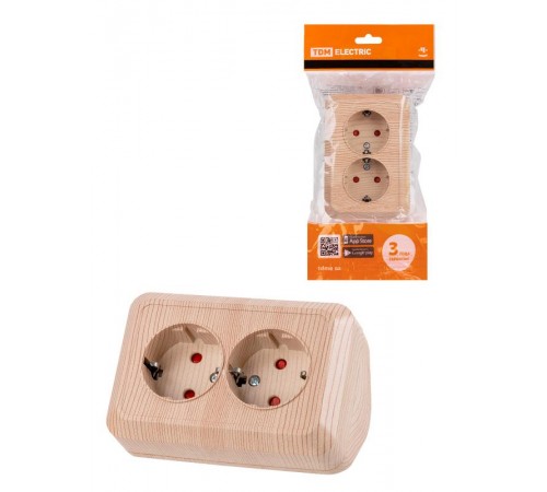 Розетка угловая двойная 2П+3 открытой установки с з/ш IP20 250В 16А сосна "Ладога"  SQ1801-0443  TDM