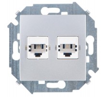 Simon 15 Алюминий Розетка телефонная двойная RJ11, винт. зажим  1591589-033  Simon